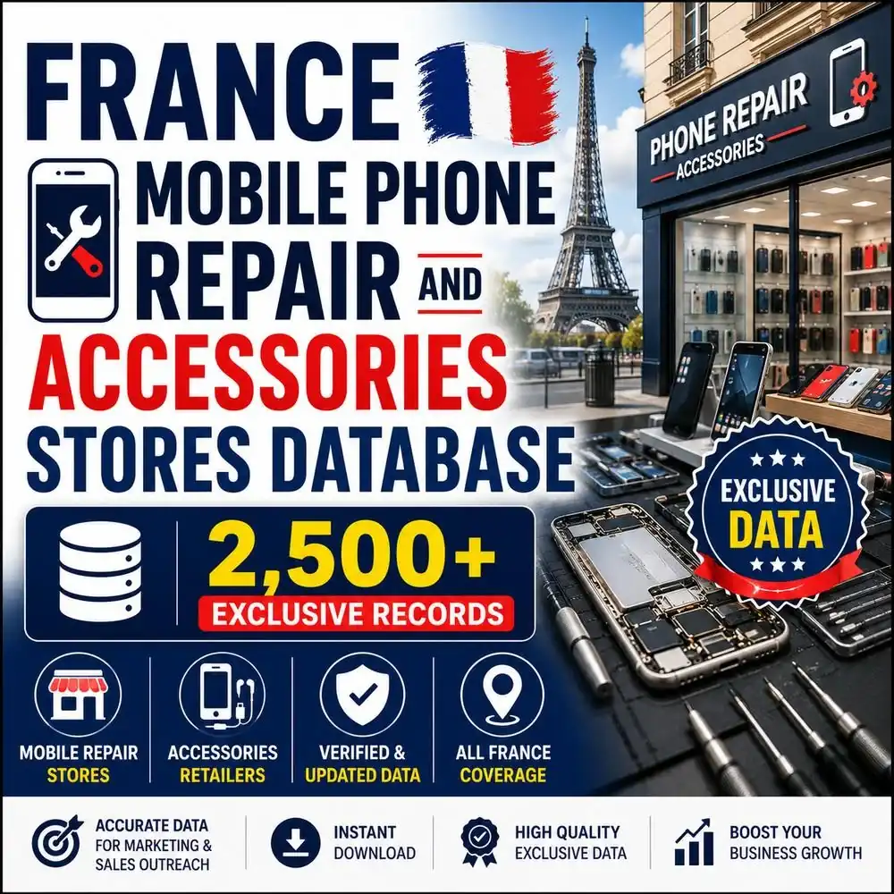 France mobile phone repair accessories stores database - 2500+ exclusive records