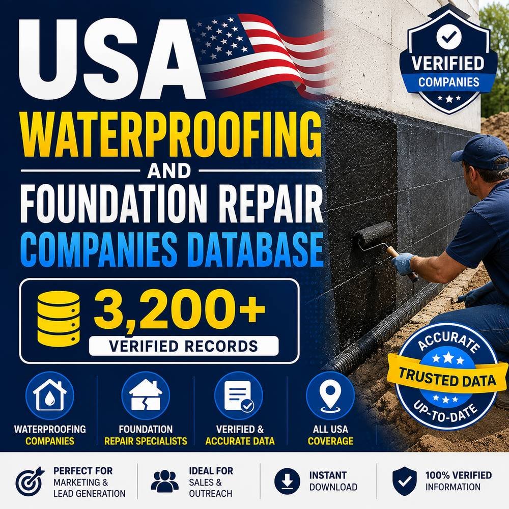 USA waterproofing, foundation repair companies database - 3200+ verified records