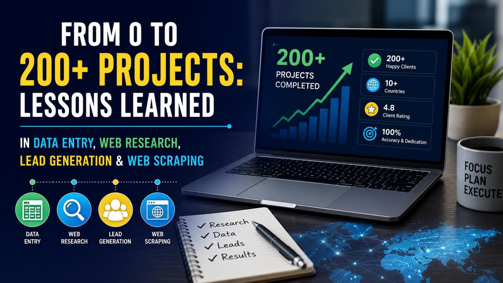 Web research, data entry, lead generation, and web scraping professional sharing lessons from 200+ completed projects.