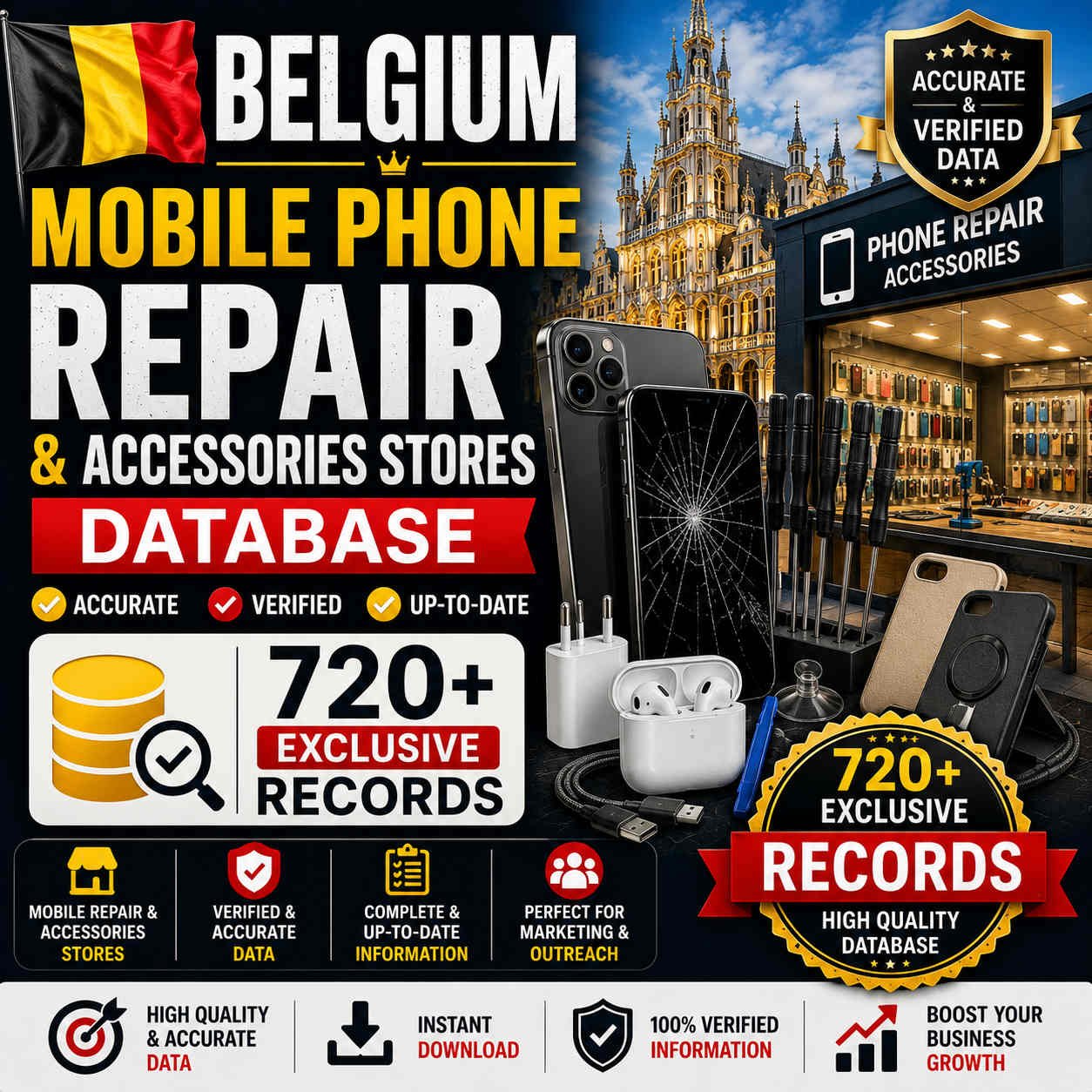 Belgium mobile phone repair and accessories stores database - 720+ exclusive records