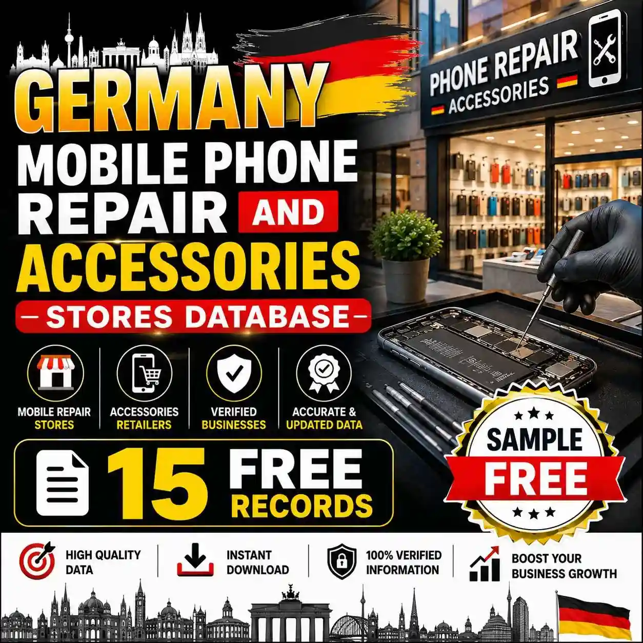 Germany mobile phone repair and accessories stores sample - Free 15 records