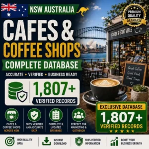 NSW Australia cafes and coffee shops database - 1807+ exclusive records