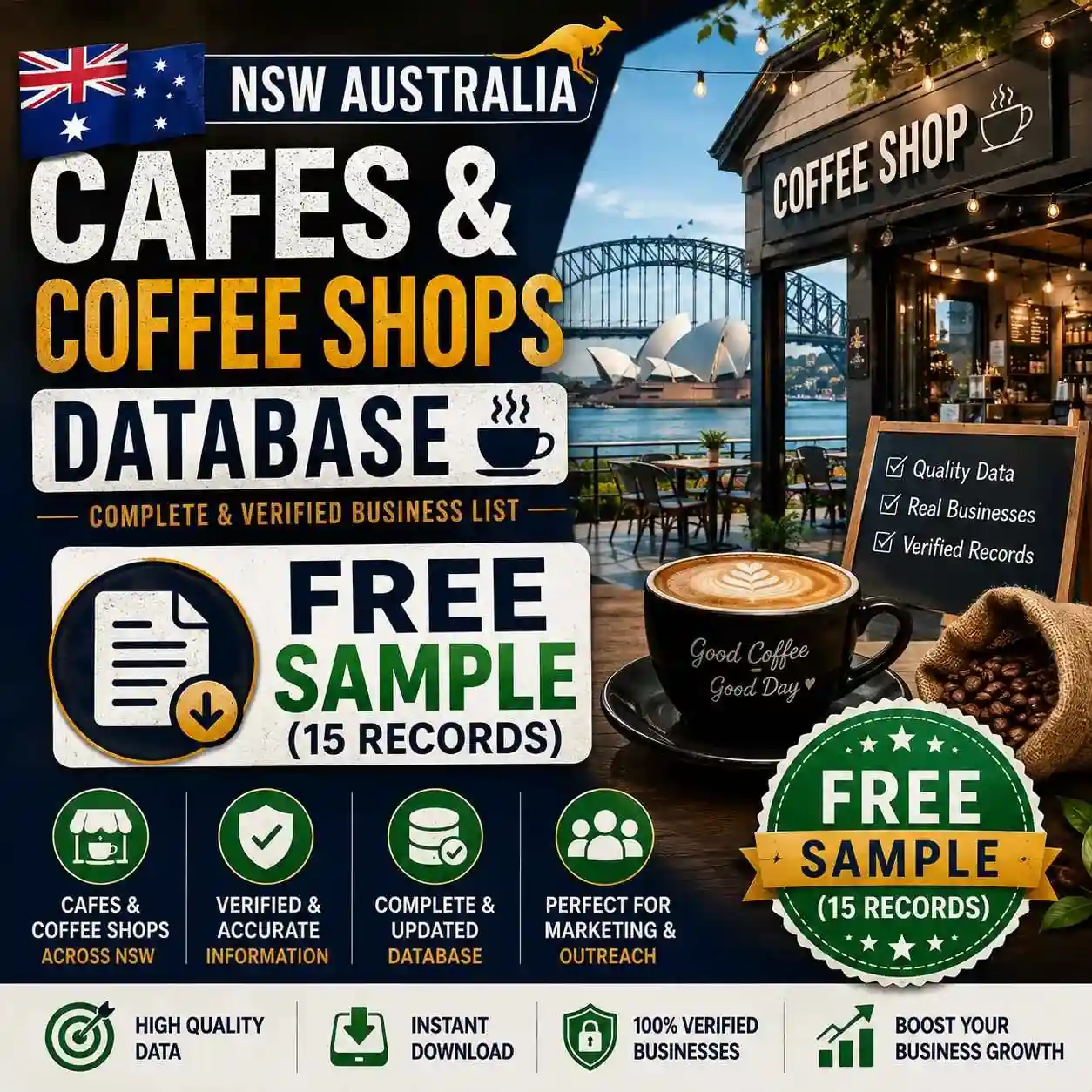 NSW Australia cafes and coffee shops sample - Free 15 records