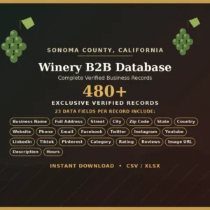 Sonoma County winery B2B database, 480+ exclusive verified records