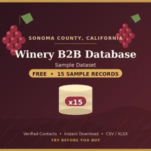 Sonoma County winery B2B database sample, free 15 records
