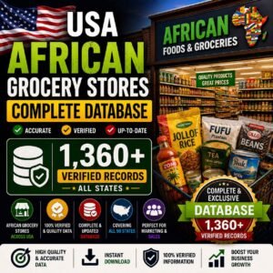 USA African grocery stores database - 1360+ exclusive records, all states