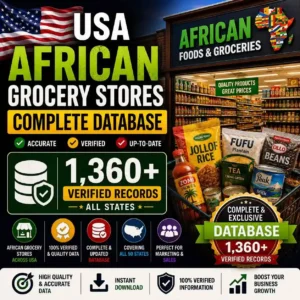 USA African grocery stores database - 1360+ exclusive records, all states