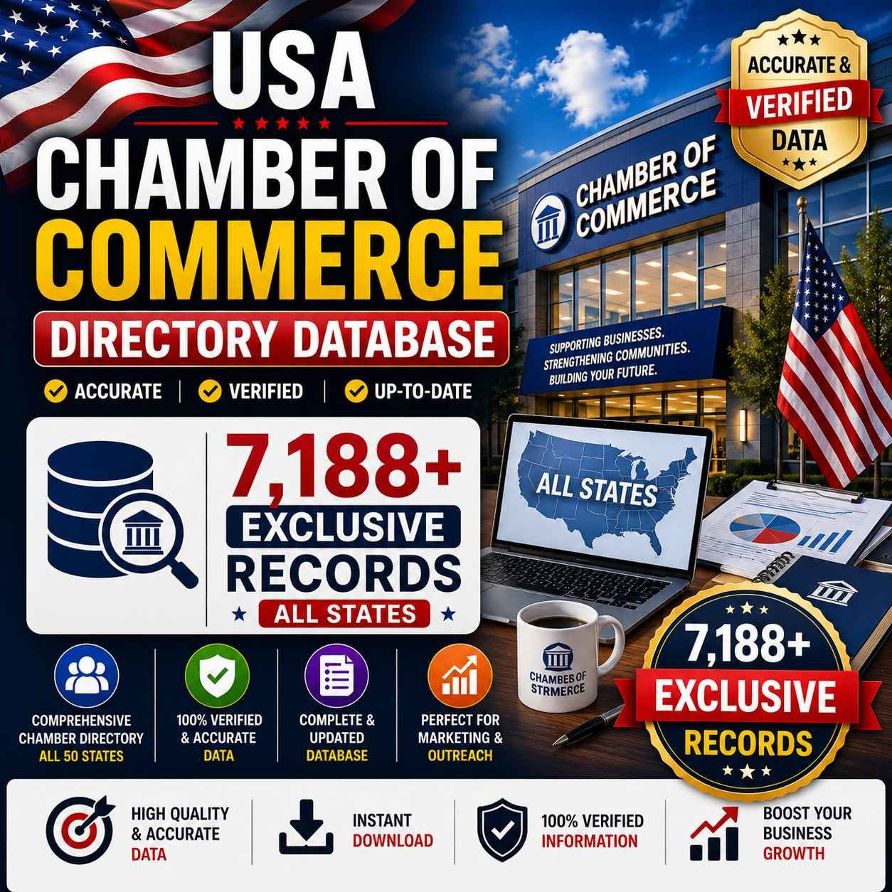 USA chamber of commerce directory database, 7188+ exclusive records, all states