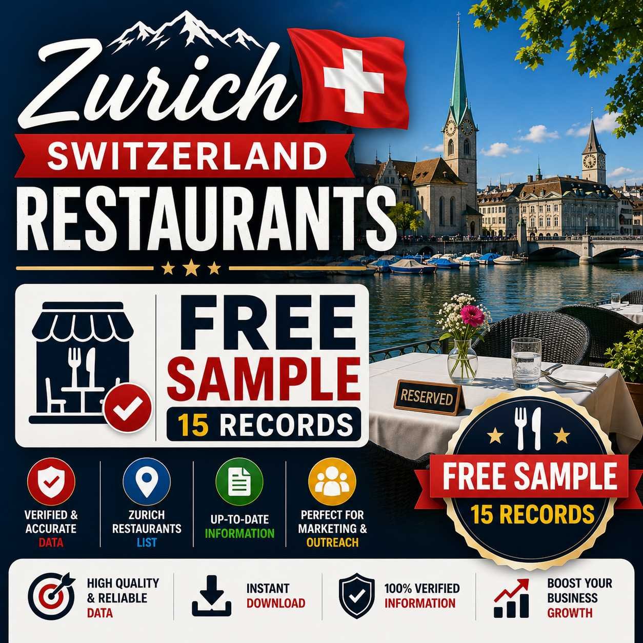 Zurich Switzerland restaurants sample, free 15 records, 2025 data
