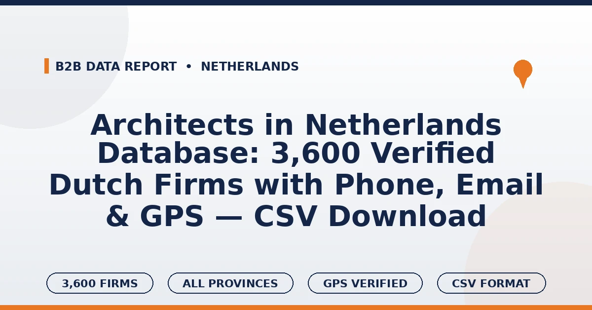 Architects in Netherlands database 3600 verified records Dutch architecture firms phone email GPS coordinates services Google Maps CSV download 2026
