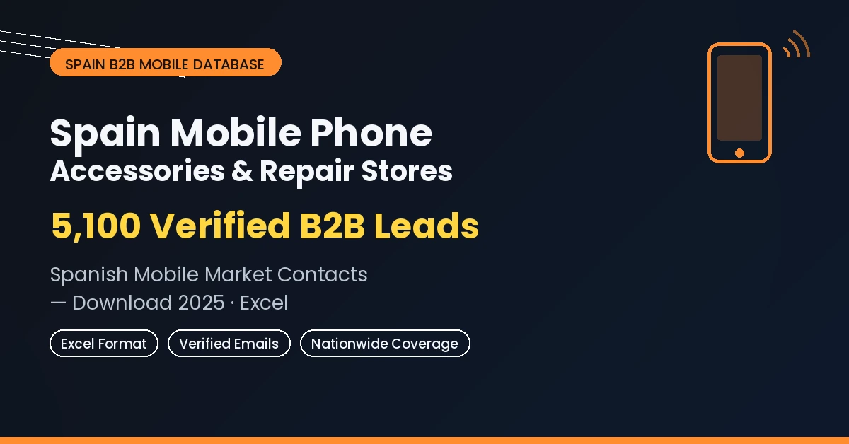 Spain mobile phone accessories and repair stores database 5100 verified B2B leads Spanish mobile market contacts download 2026 Excel