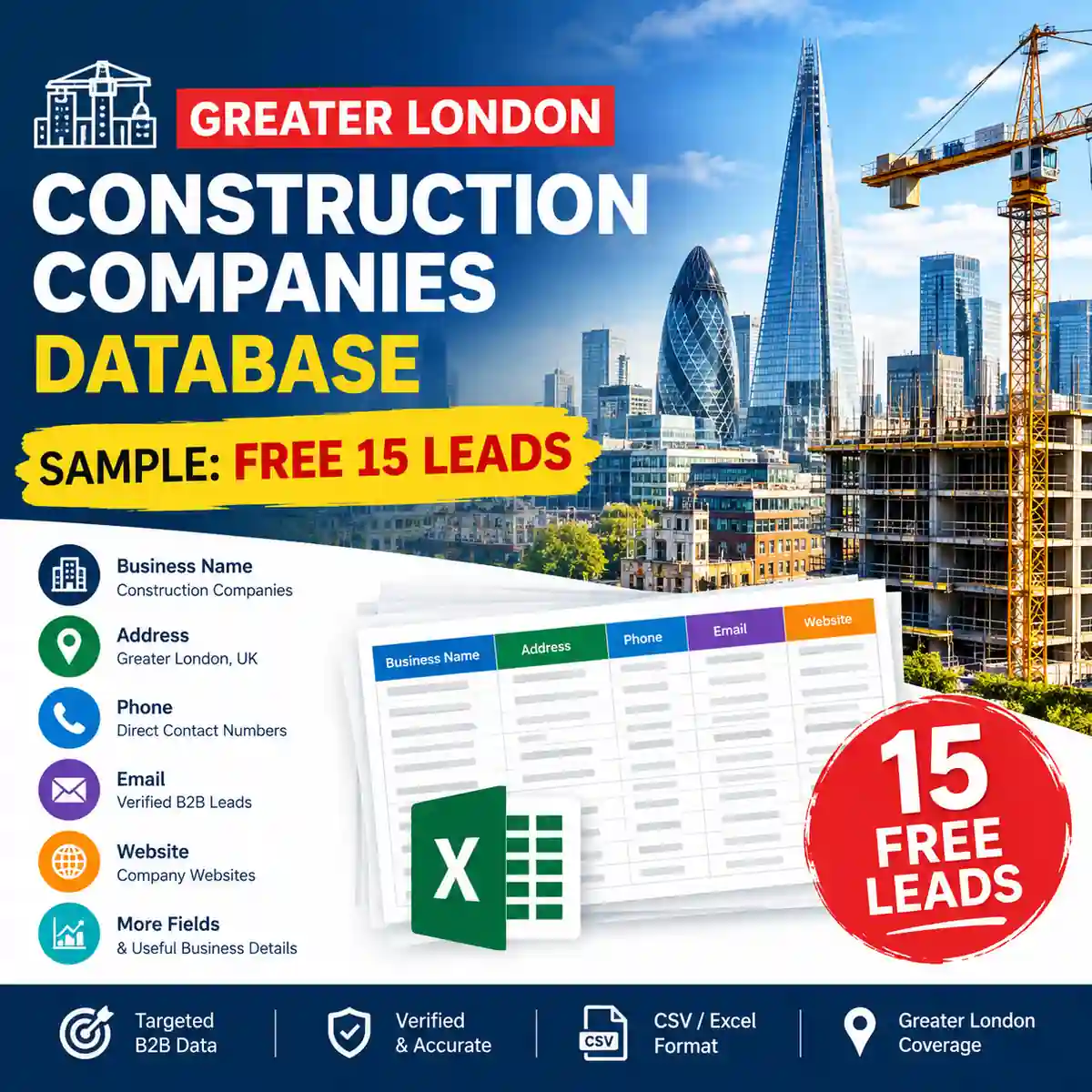 Greater London construction companies database sample, free 15 leads