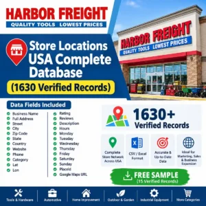 Harbor Freight store locations USA database, 1630 verified records