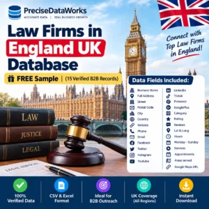 Law firms in England UK database sample, free 15 verified records
