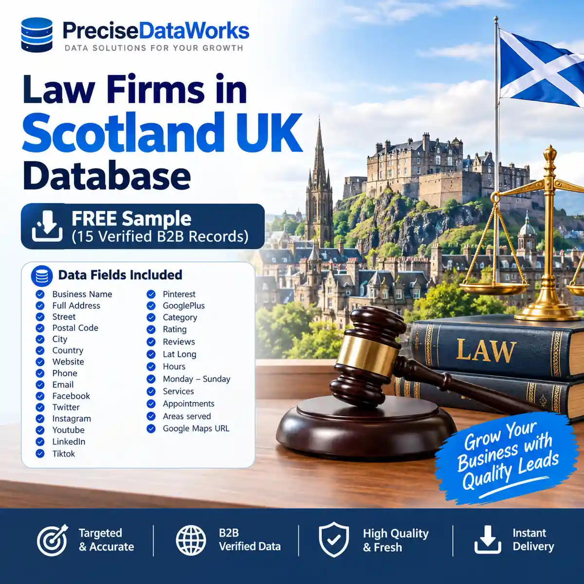 Law firms Scotland UK database sample, free 15 verified records