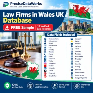 Law firms Wales UK database sample, free 15 verified records