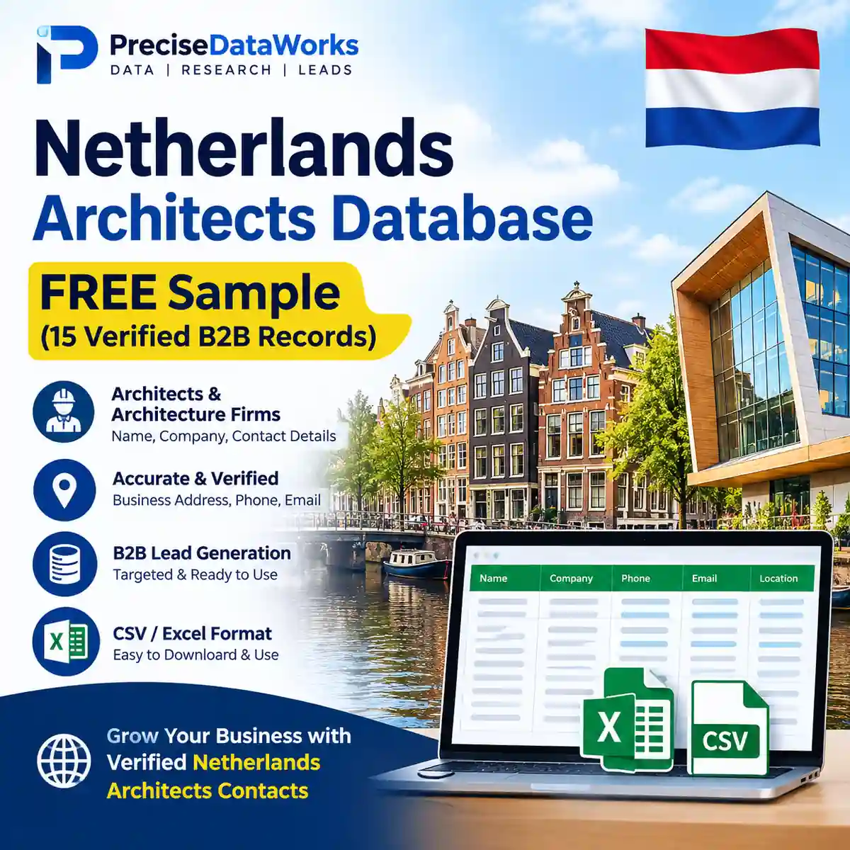 Netherlands architects database sample, free 15 verified records