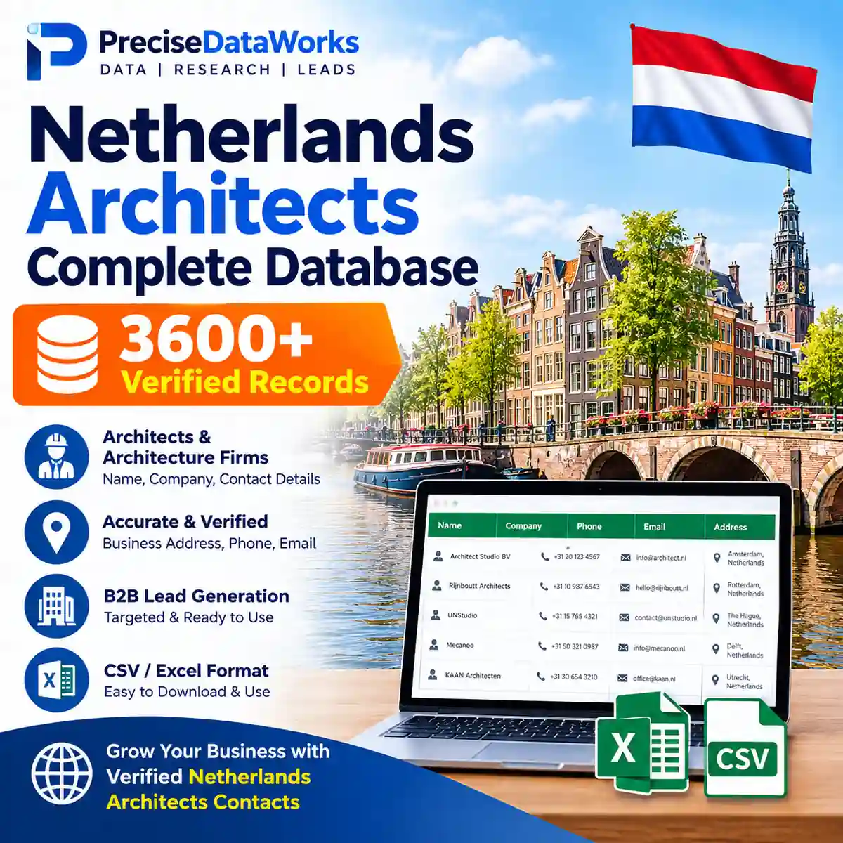 Netherlands architects database, 3600+ verified records, all Dutch cities